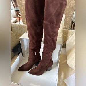 Marc Fisher OTK faux suede pointy toe boots.